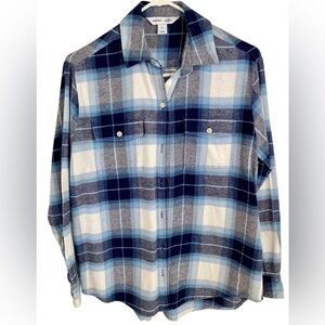 Women’s XS Old Navy Blue & white plaid collared button down flannel shirt